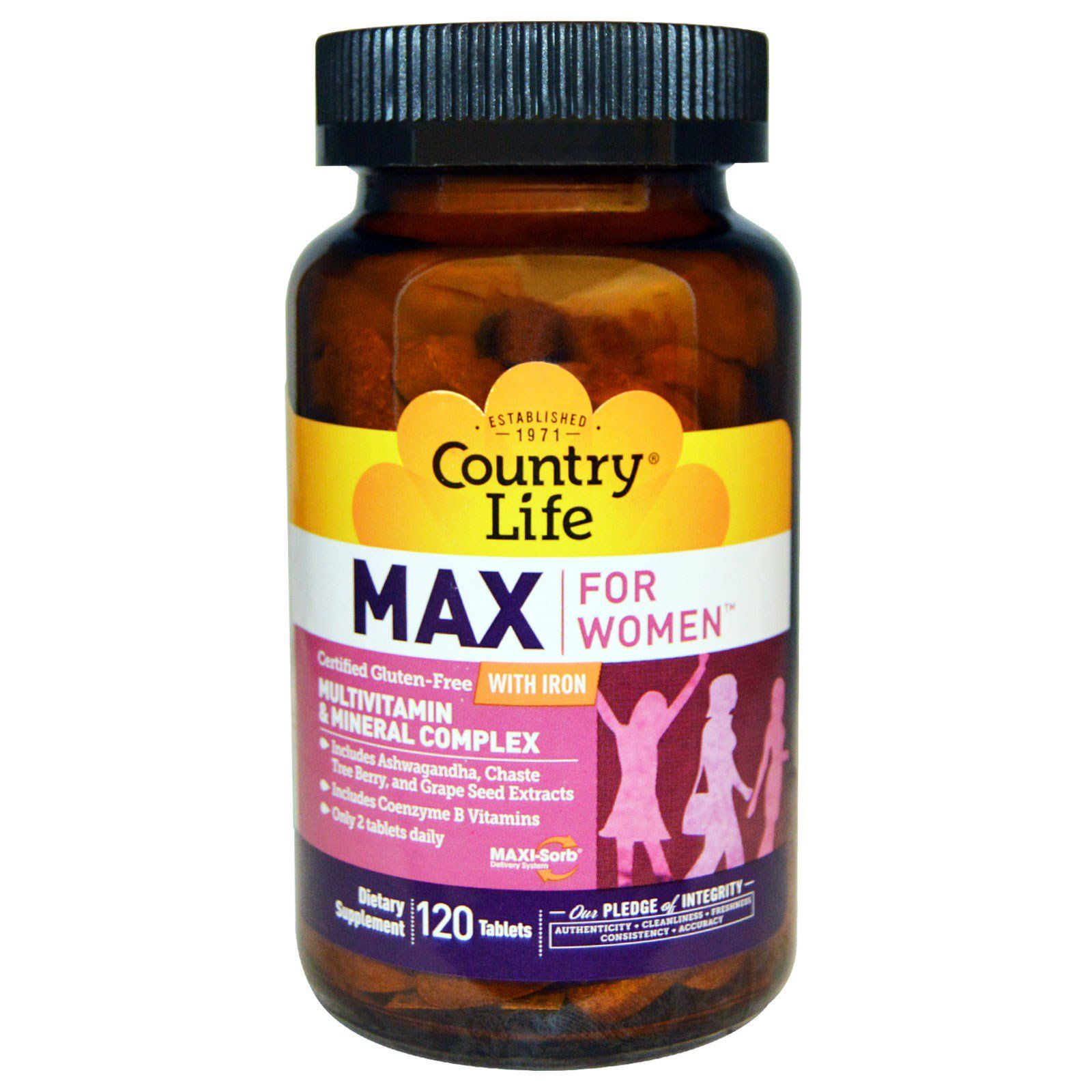 Country Life Max для женщин мультивитаминный и минеральный комплекс с железом 120 таблеток