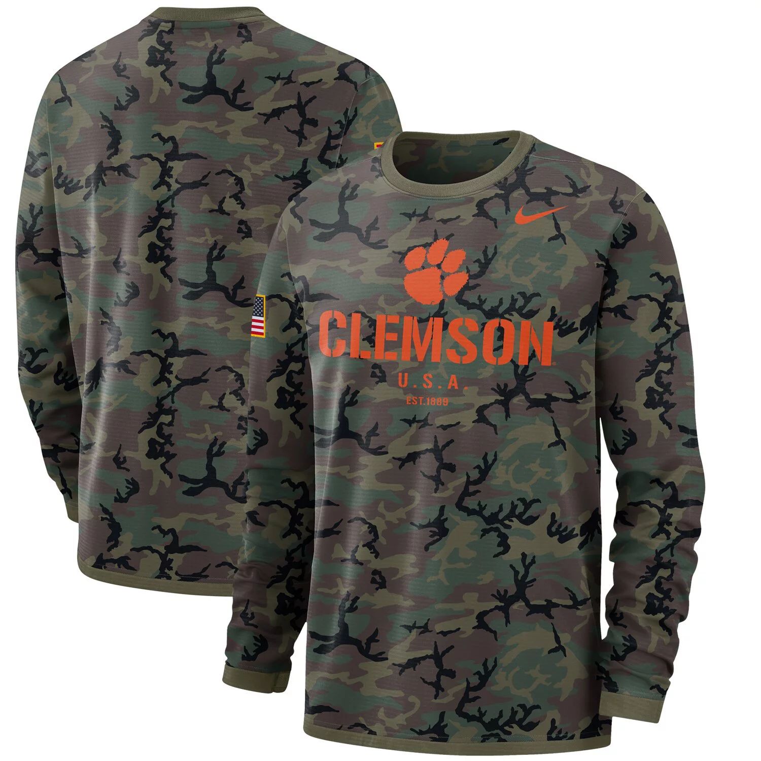 

Мужская футболка с длинным рукавом Nike Camo Clemson Tigers Military Appreciation Performance