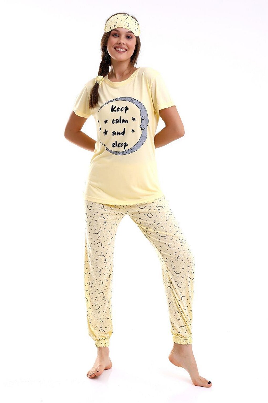 Женский пижамный комплект Keep Calm с короткими рукавами и принтом и лентой для сна CALİMERA MODA шкатулка calimera