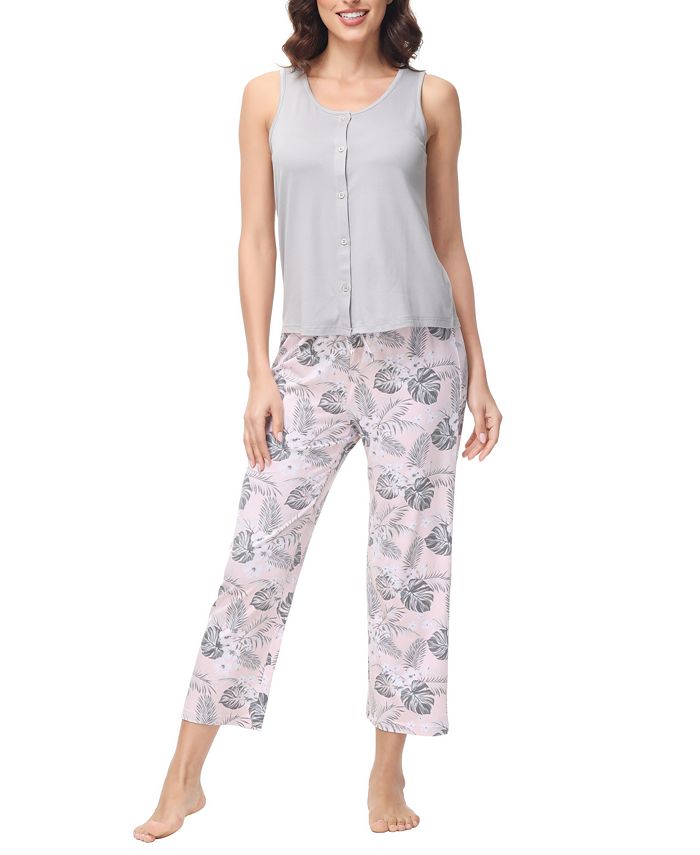 Женский комплект из двух предметов: топ на пуговицах и укороченные широкие брюки, пижамный комплект INK+IVY, цвет Sweet Palm