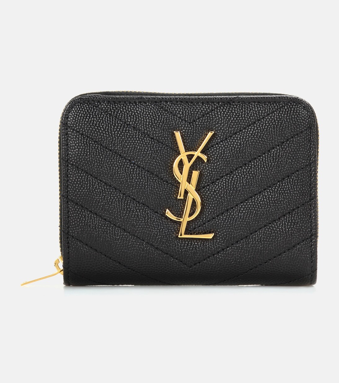 

Компактный кожаный кошелек с монограммой Saint Laurent, черный