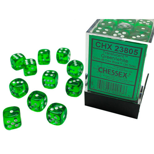 

Аксессуары Chessex Chessex 12mm d6 Set: Translucent - Green w/White (36)
