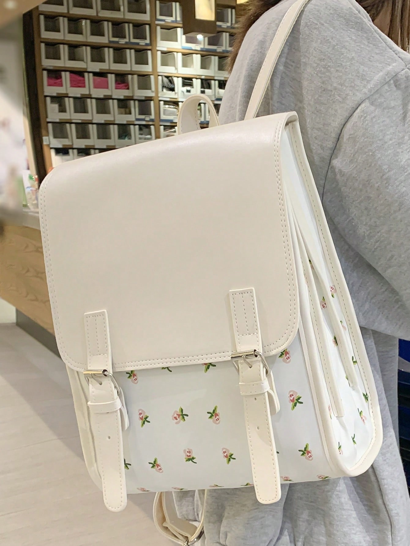 Легкий деловой повседневный Легкий портативный рюкзак с клапаном и цветочной пряжкой в ​​стиле Ditsy для девочек-подростков, многоцветный