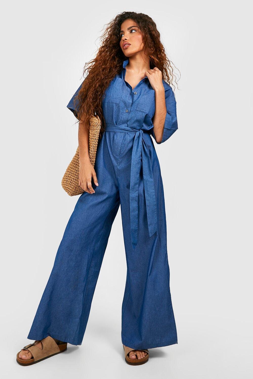 

Комбинезон из денима petite chambray Boohoo, синий