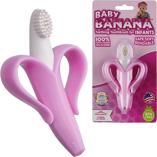 Детская банановая щетка, первая зубная щетка/прорезыватель – Розовый банан, Baby Banana