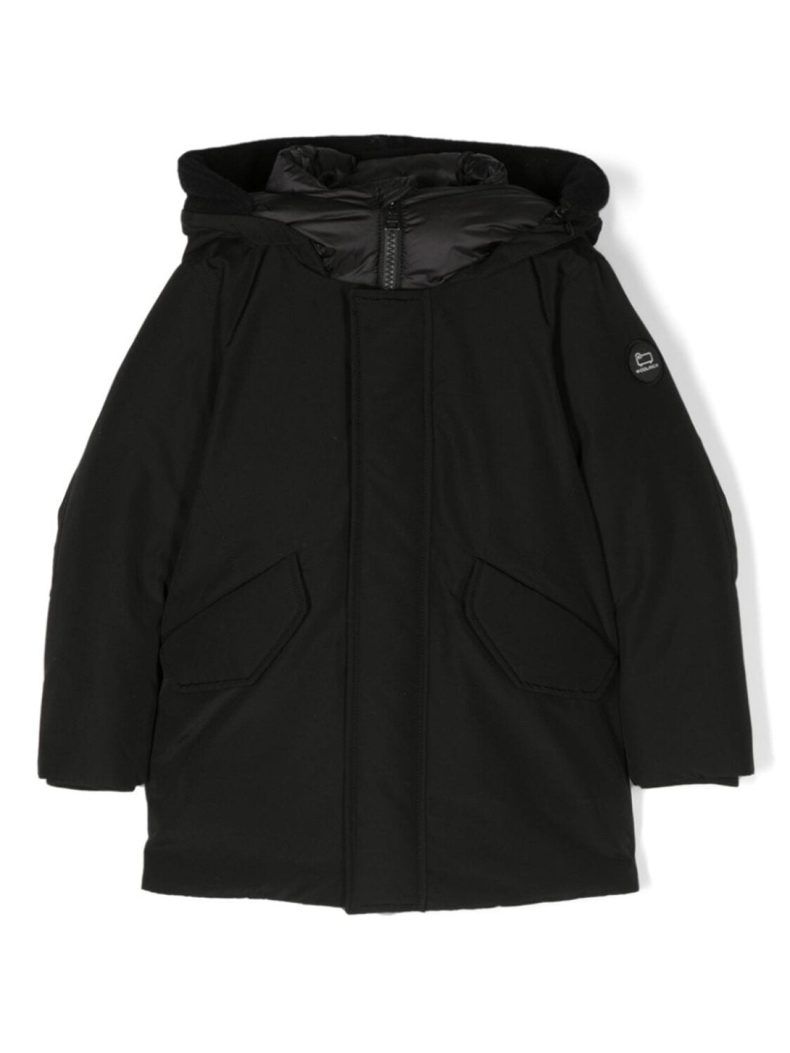 

Woolrich Kids пуховик с капюшоном и нашивкой-логотипом, черный