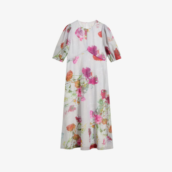 

Платье миди Mekayla ампирного силуэта с цветочным принтом Ted Baker, белый