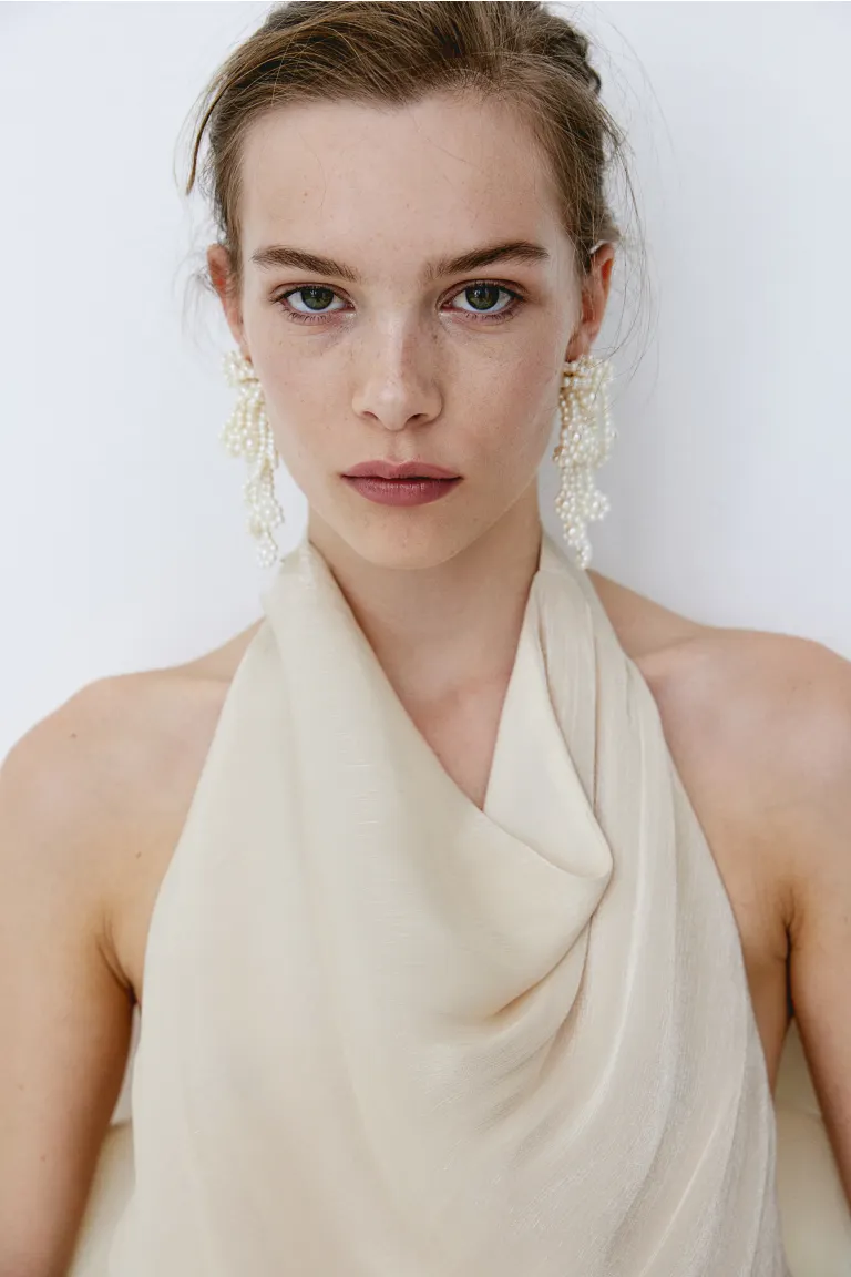 

Топ из атласа с вырезом горловины H&M, бежевый