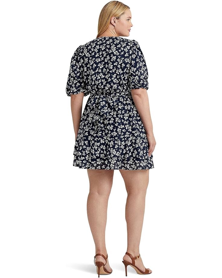 

Платье LAUREN Ralph Lauren Plus Size Print Tie Front Cotton Puff-Sleeve Dress, цвет Navy/Cream