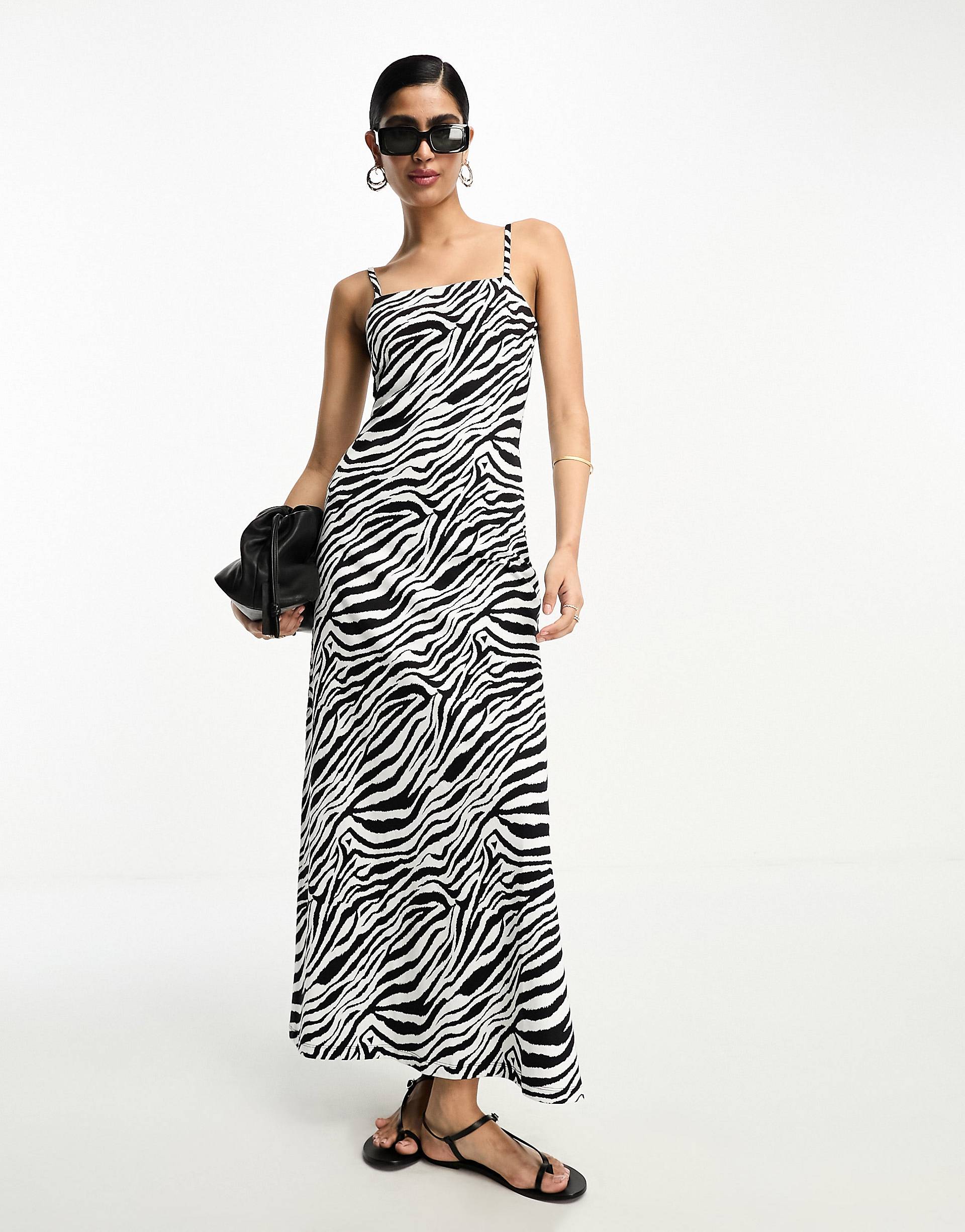 Платье макси с квадратным вырезом и принтом под зебру ASOS DESIGN fashion blue zebra print women
