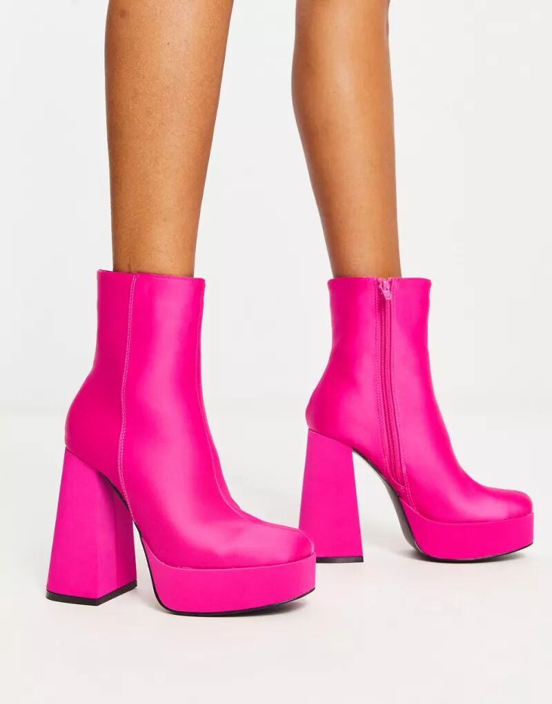 Розовые атласные ботинки на платформе на блочном каблуке New Look