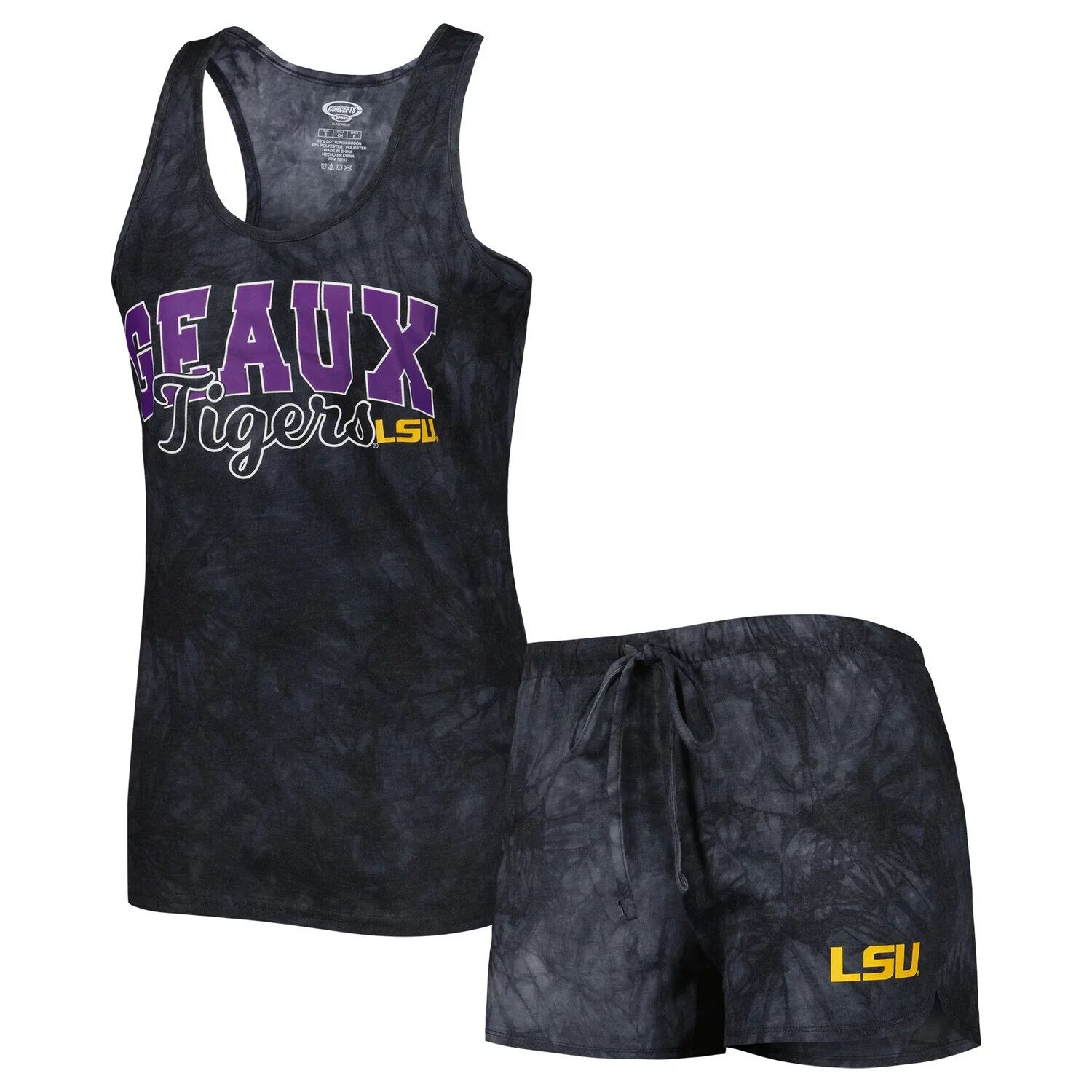 

Женский комплект для сна с майкой и шортами Concepts Sport Charcoal LSU Tigers Billboard Tie-Dye