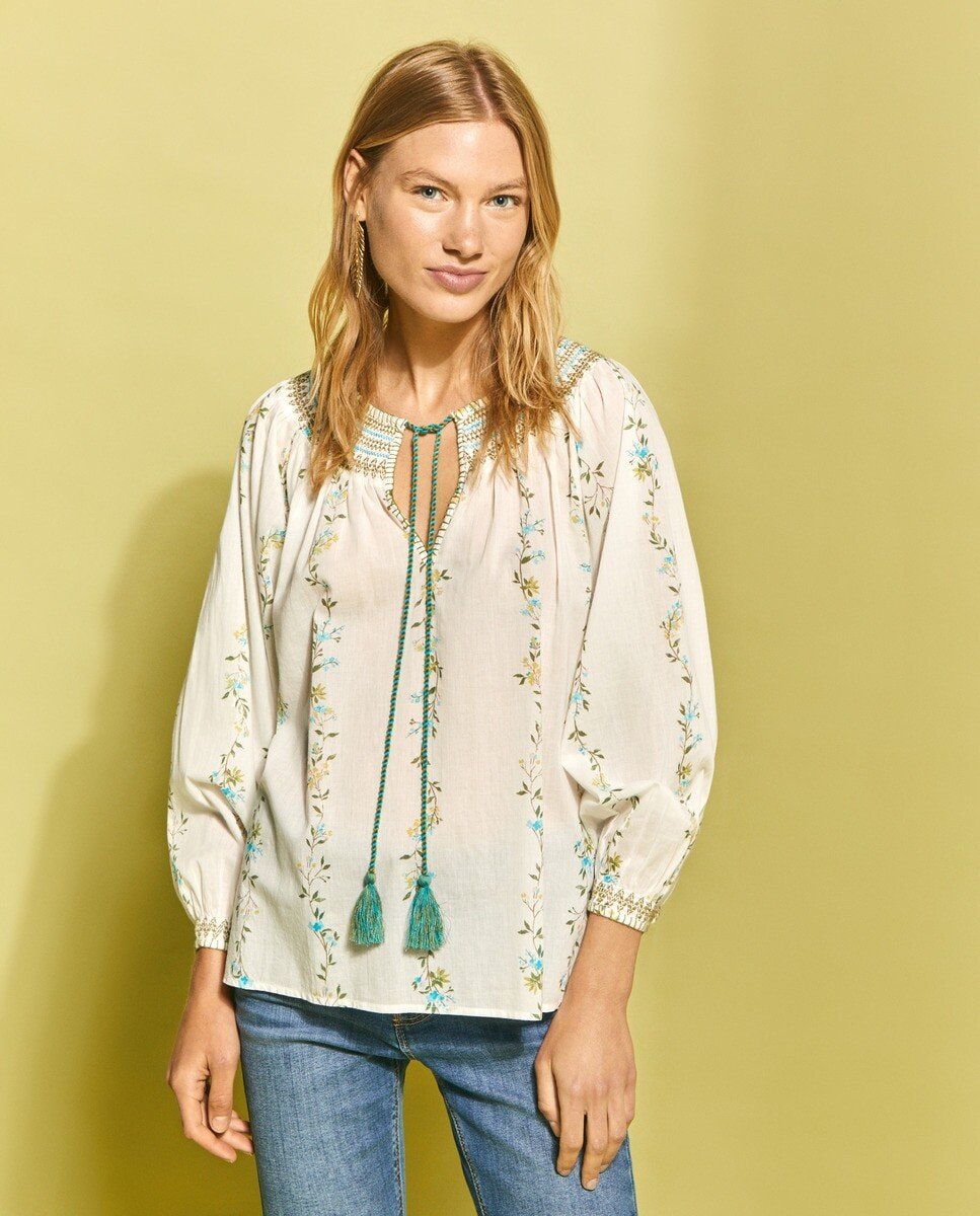 

Блуза с длинным рукавом с вышивкой Southern Cotton, белый