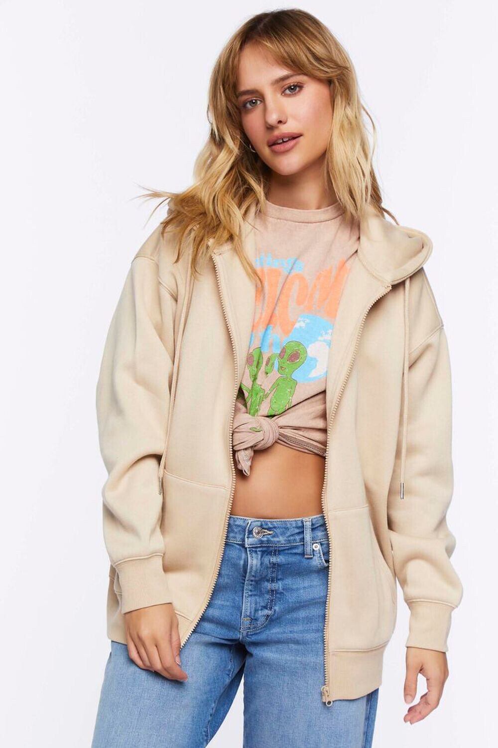 

Флисовая толстовка на молнии Forever 21, хаки