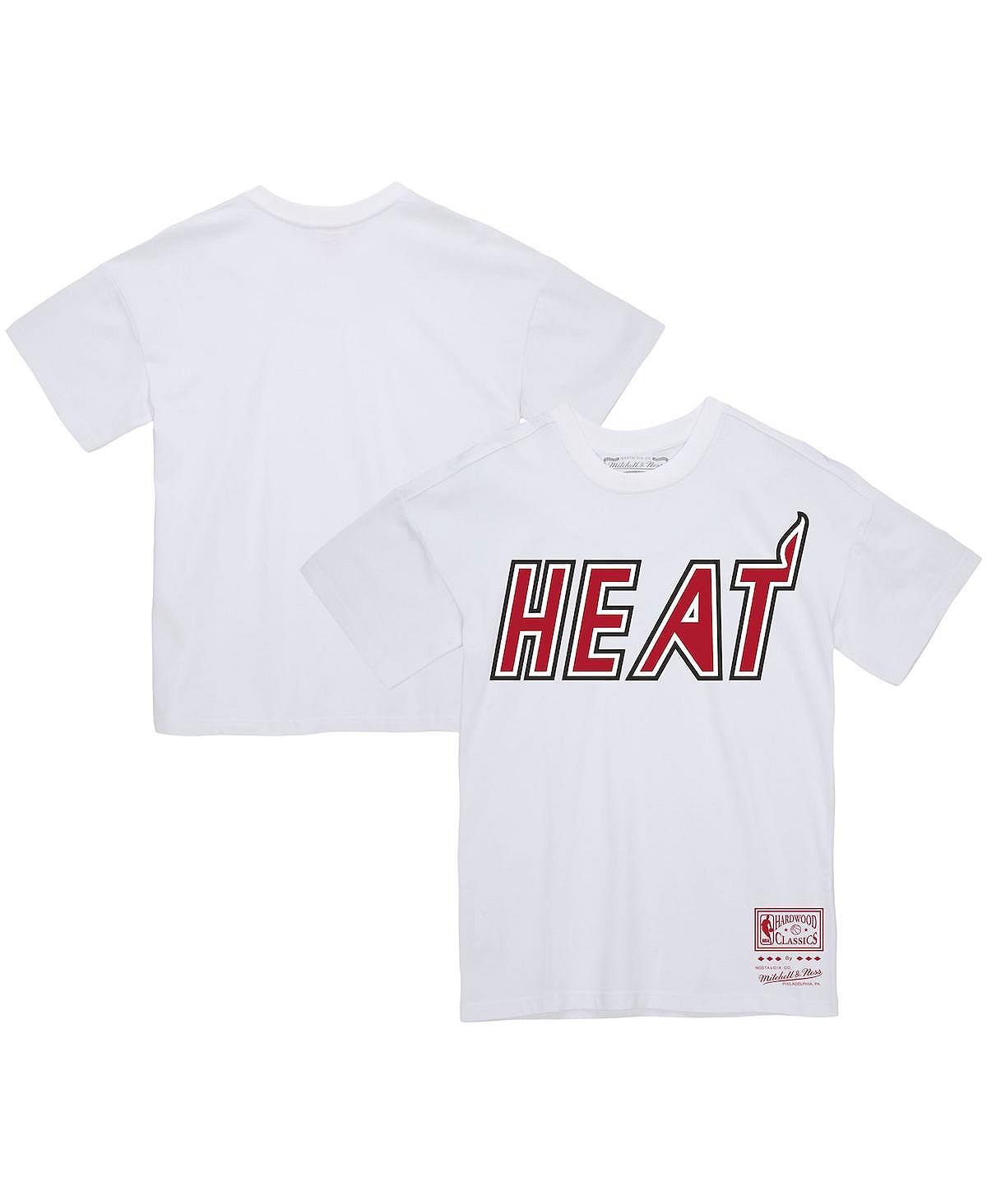цена Мужская и женская белая футболка с логотипом Miami Heat Hardwood Classics Throwback Mitchell & Ness