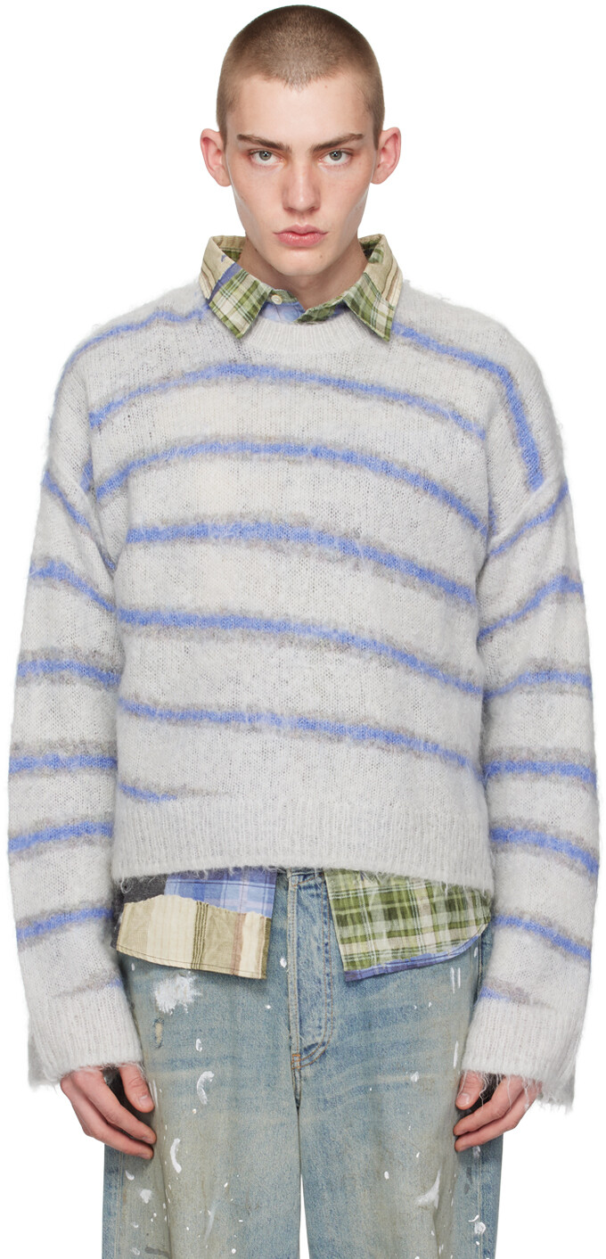 

Свитер в серо-синюю полоску Acne Studios, цвет Light grey/Sweet blue