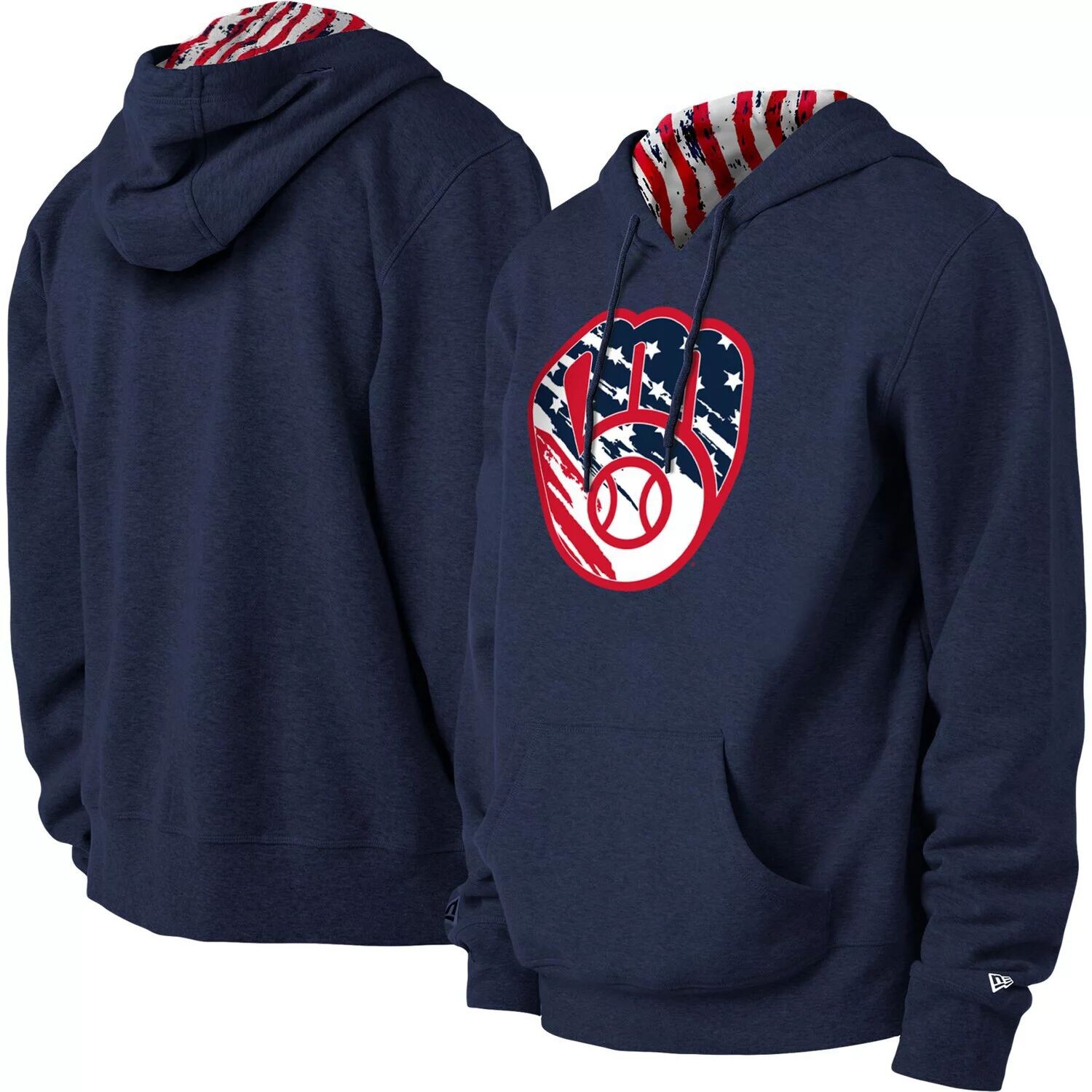 

Мужской пуловер с капюшоном New Era Navy Milwaukee Brewers 4 июля со звездами и полосками