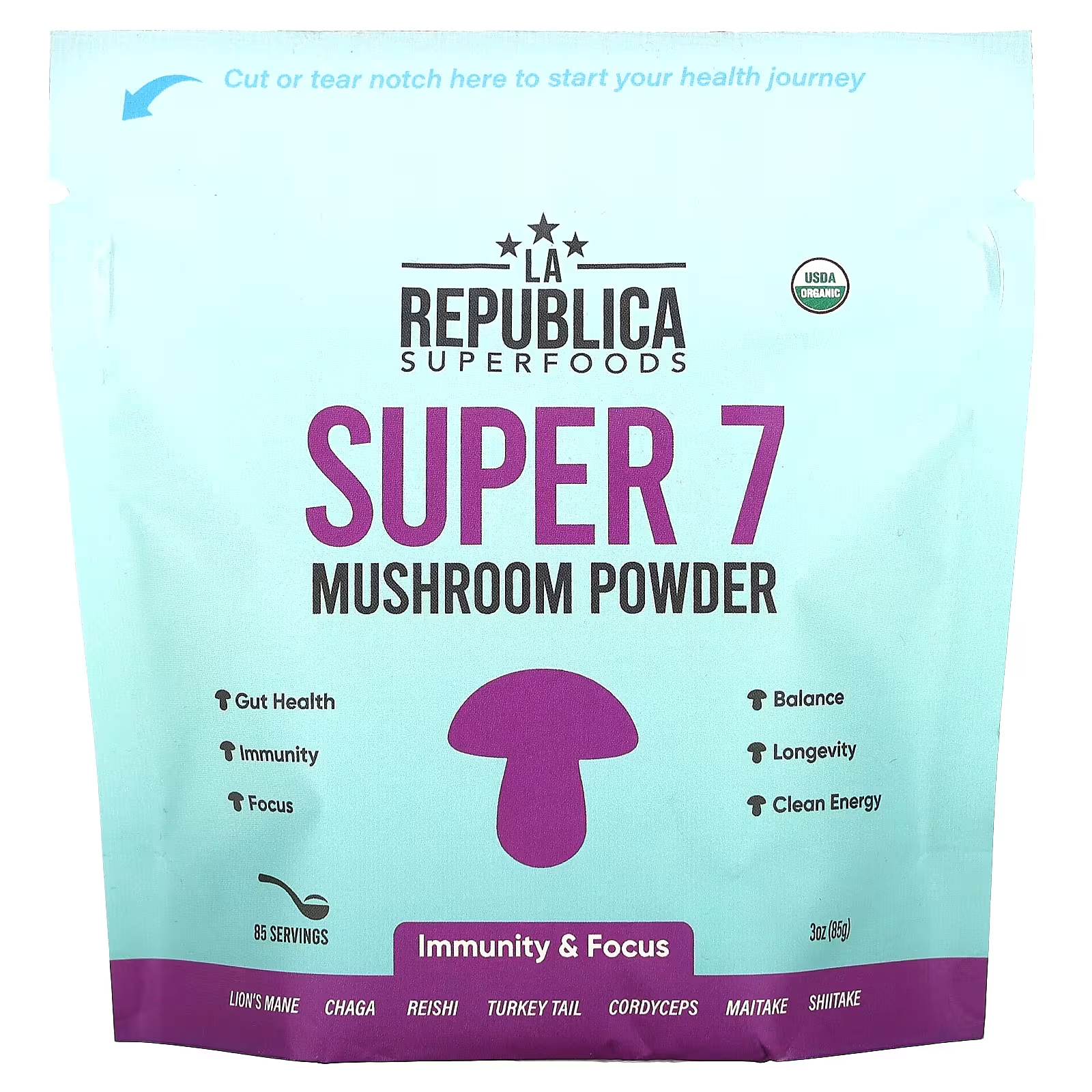 Пищевая добавка LA Republica Super 7 Mushroom Powder, 85 г грибной порошок la republica super 7 3 унции 85 г