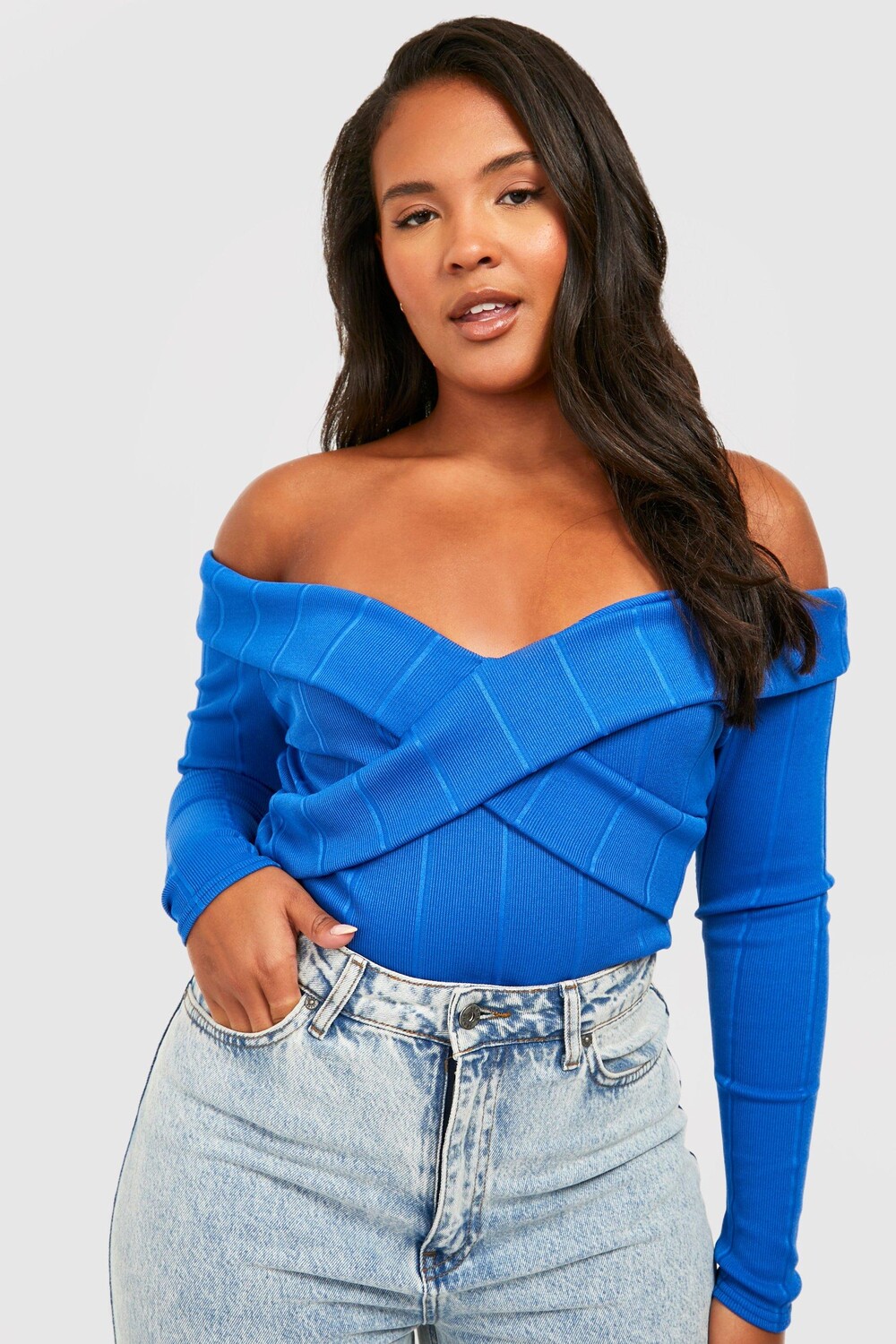 

Боди plus premium bandage rib от плеча Boohoo, кобальтовый