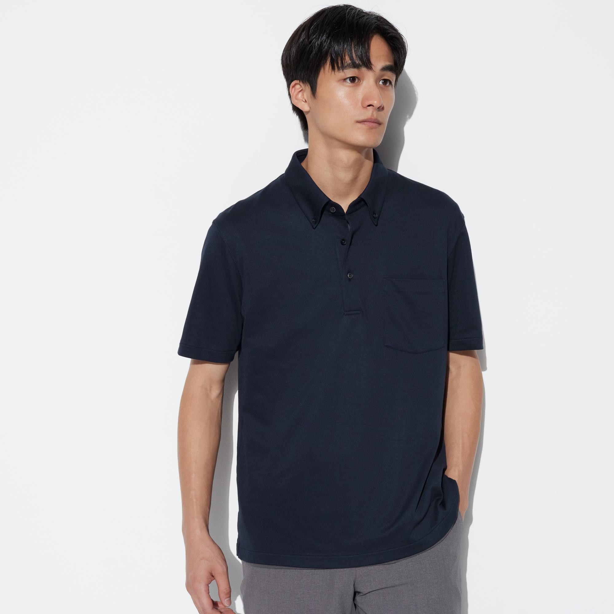 Рубашка-поло UNIQLO AIRism Kanoko с коротким рукавом, темно-синий