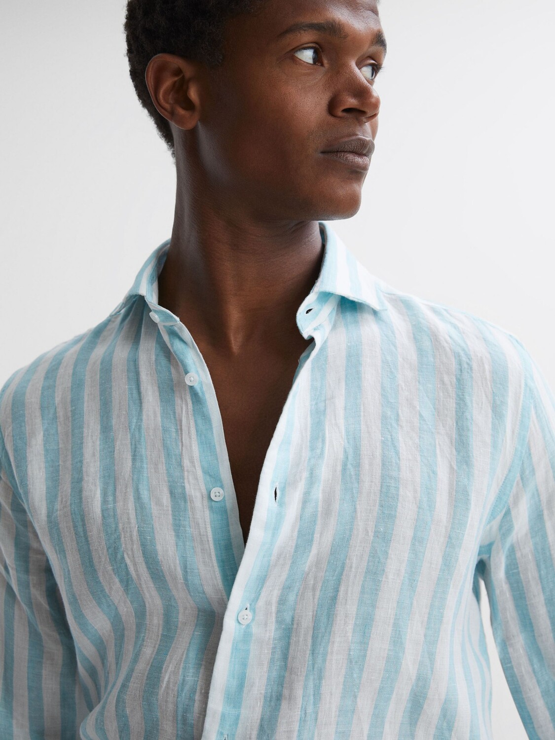 

Льняная рубашка обычного кроя Reiss Ruban Stripe, аквамарин