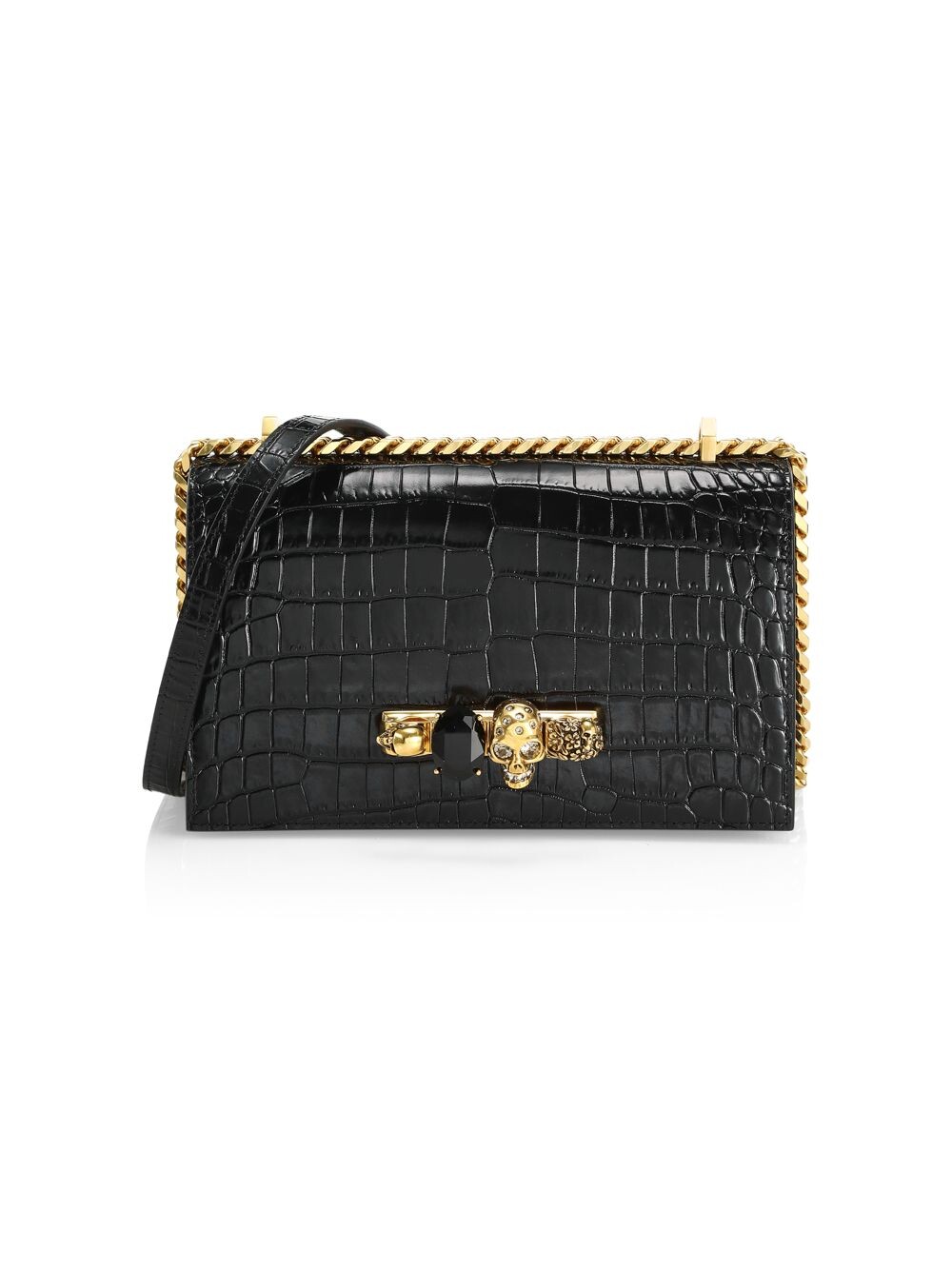 

Кожаная сумка-портфель с тиснением под крокодила Alexander McQueen, черный