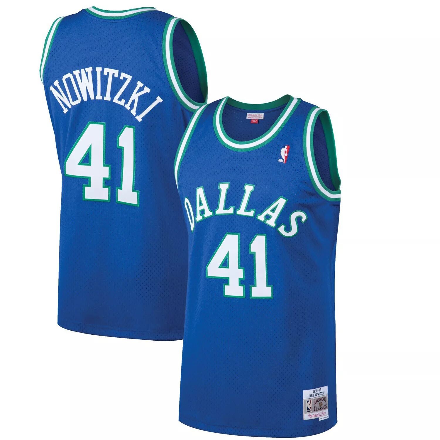 

Мужская синяя майка Mitchell & Ness Dirk Nowitzki Dallas Mavericks 1998-99 Hardwood Classics Swingman, Синий