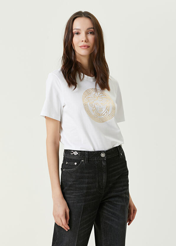 

Золотая футболка с декором Medusa Versace, белый