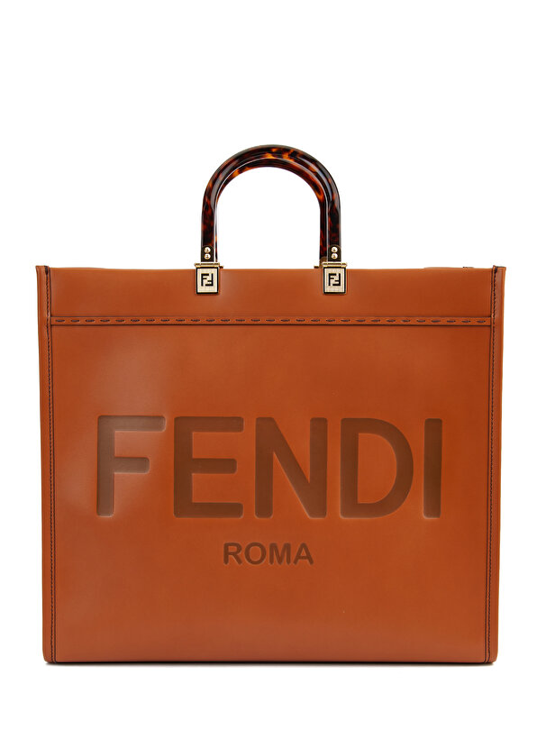 Светло-коричневая женская кожаная сумка с логотипом Fendi
