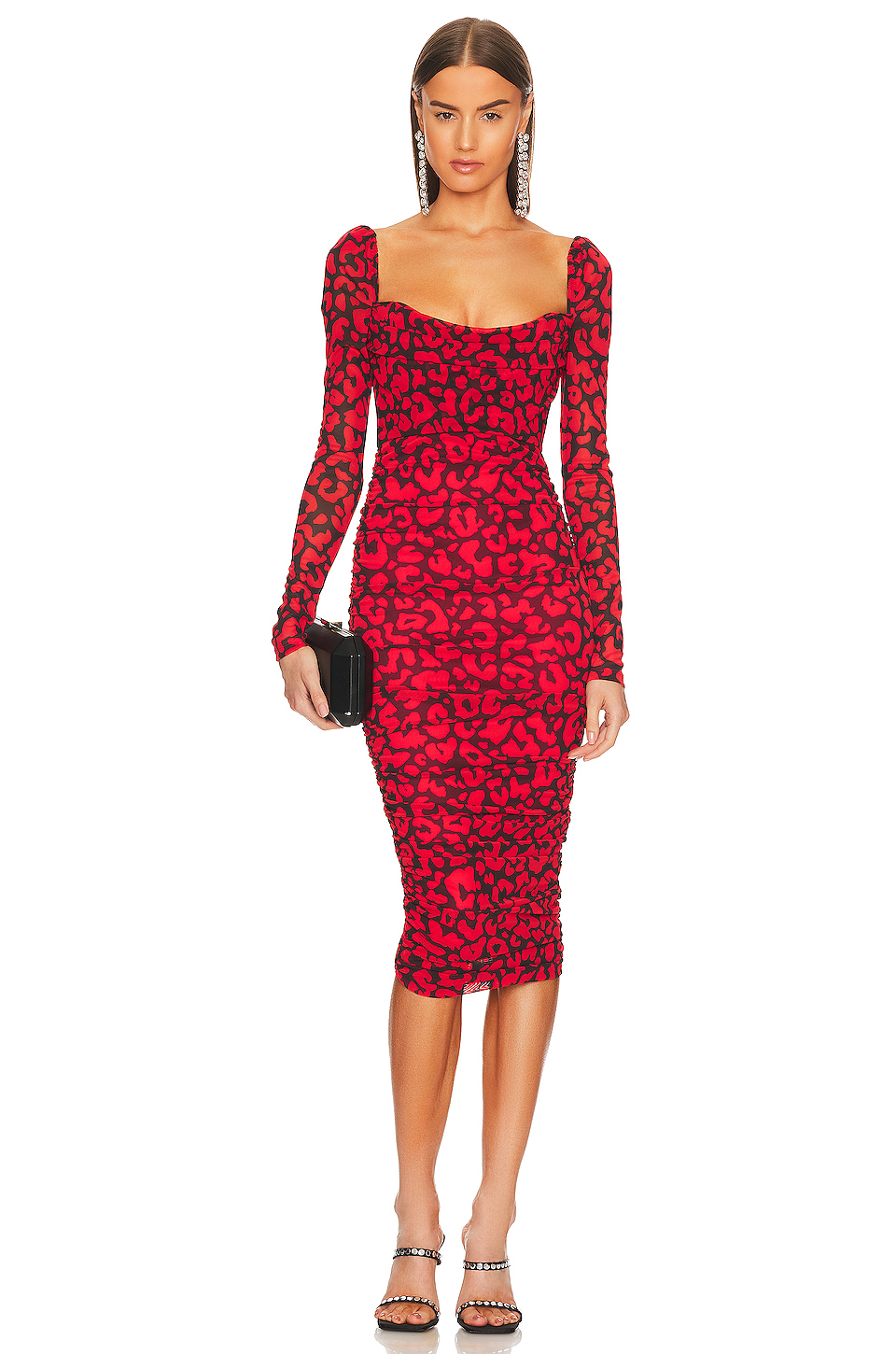 Платье миди Michael Costello x REVOLVE Nobu, цвет Red & Black Leopard