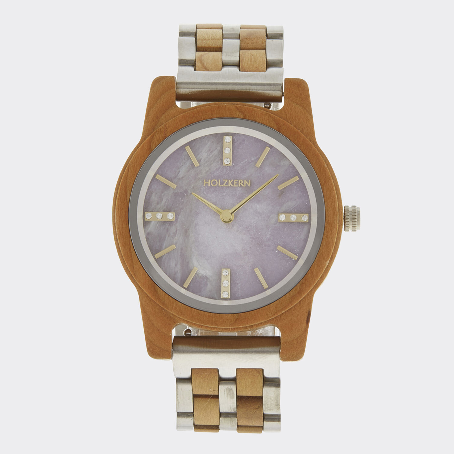 Наручные часы коричнево-серебристого цвета с фиолетовым циферблатом Holzkern