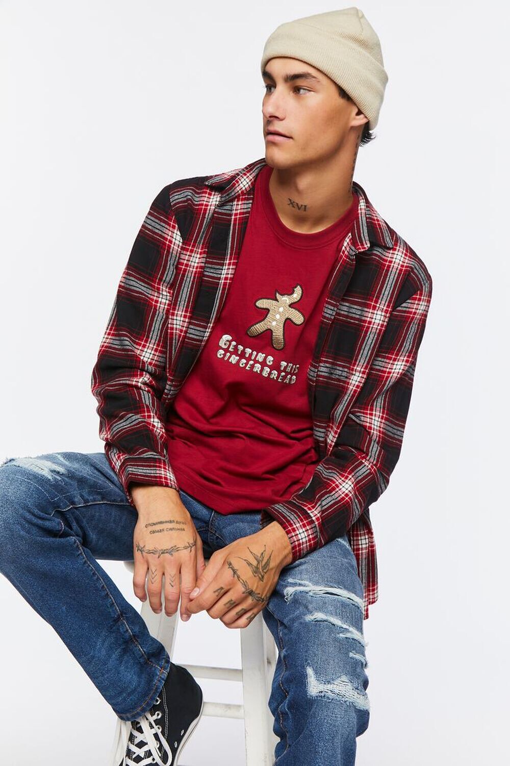 

Футболка с рисунком пряничного человечка Forever 21, бордовый, Красный
