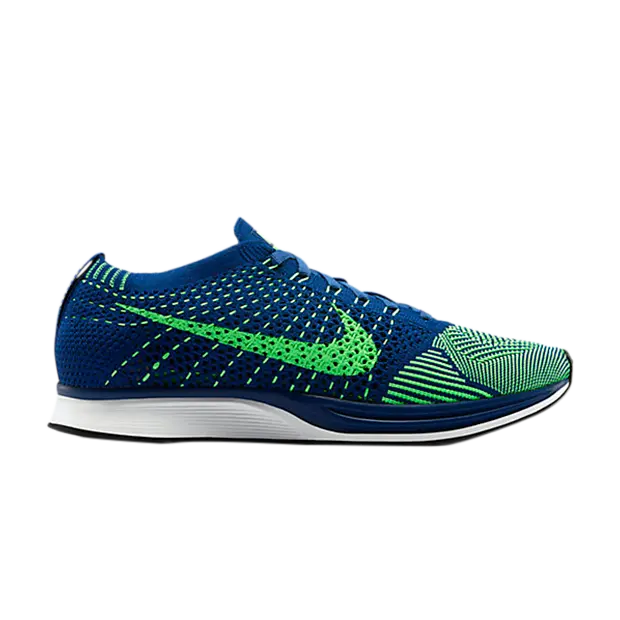 

Кроссовки Nike Flyknit Racer 'Brave Blue Poison Green', синий