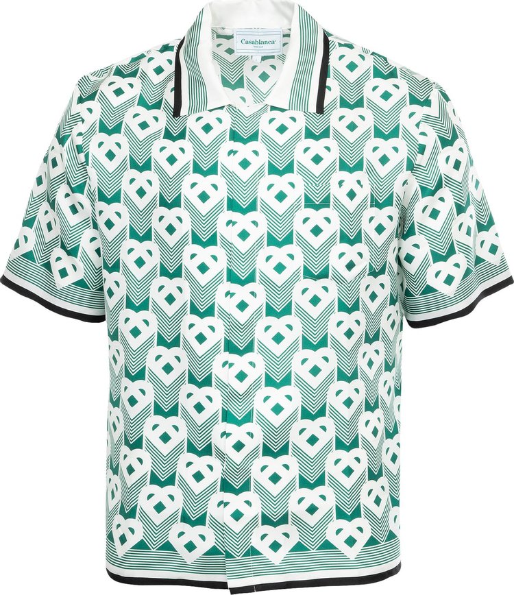цена Рубашка Casablanca Cuban Collar Short-Sleeve 'Heart Monogram Sport', зеленый