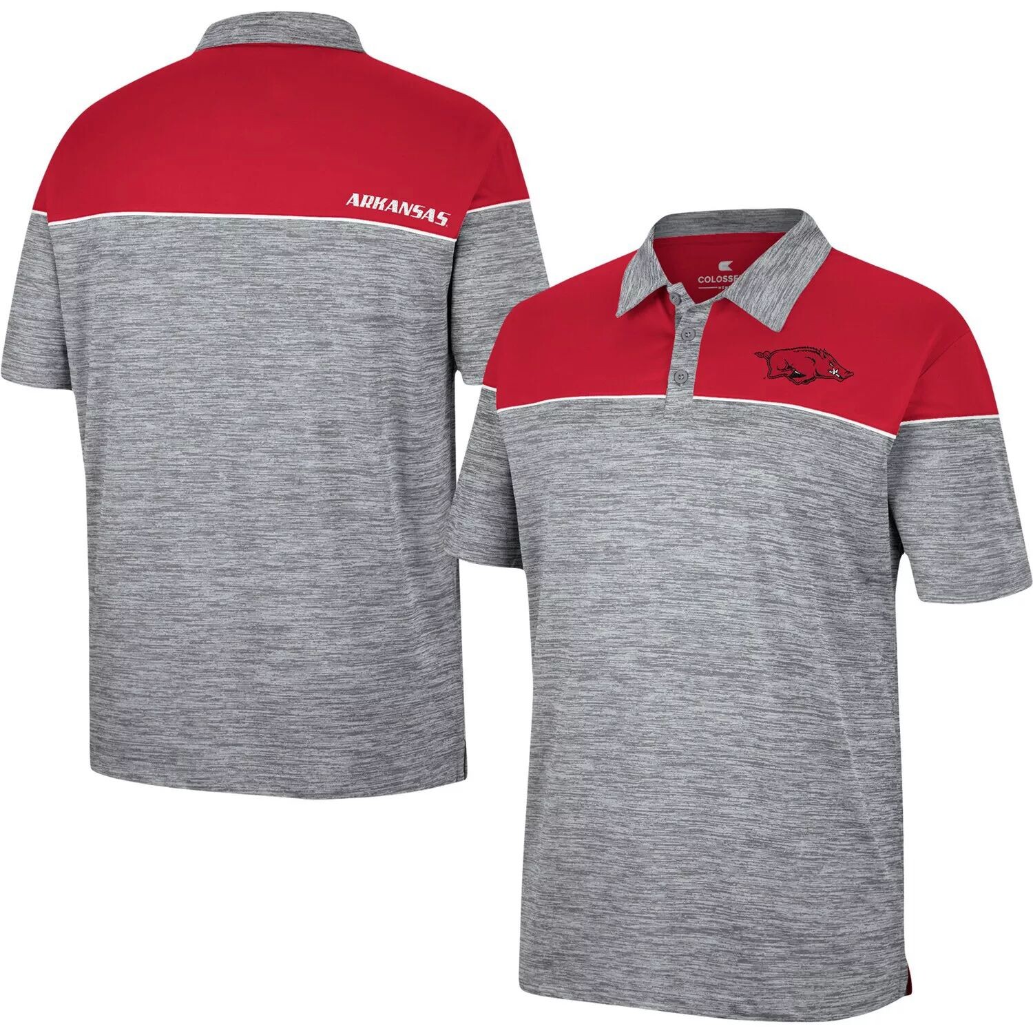 

Мужская рубашка-поло Colosseum Heathered Grey/Cardinal Arkansas Razorbacks Birdie