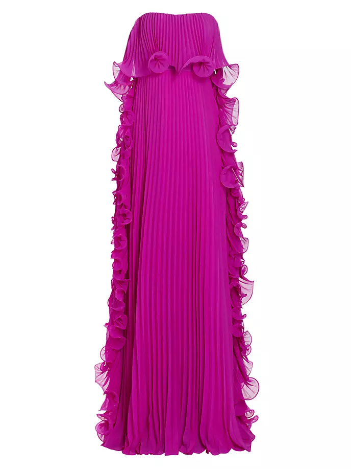 

Плиссированное платье без бретелек с рюшами Badgley Mischka, цвет orchid
