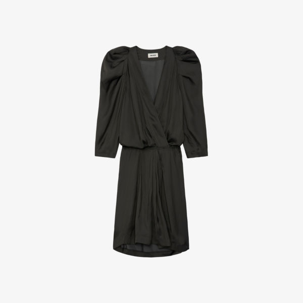 Атласное платье мини Ruz с запахом и длинными рукавами Zadig&Voltaire, цвет slate
