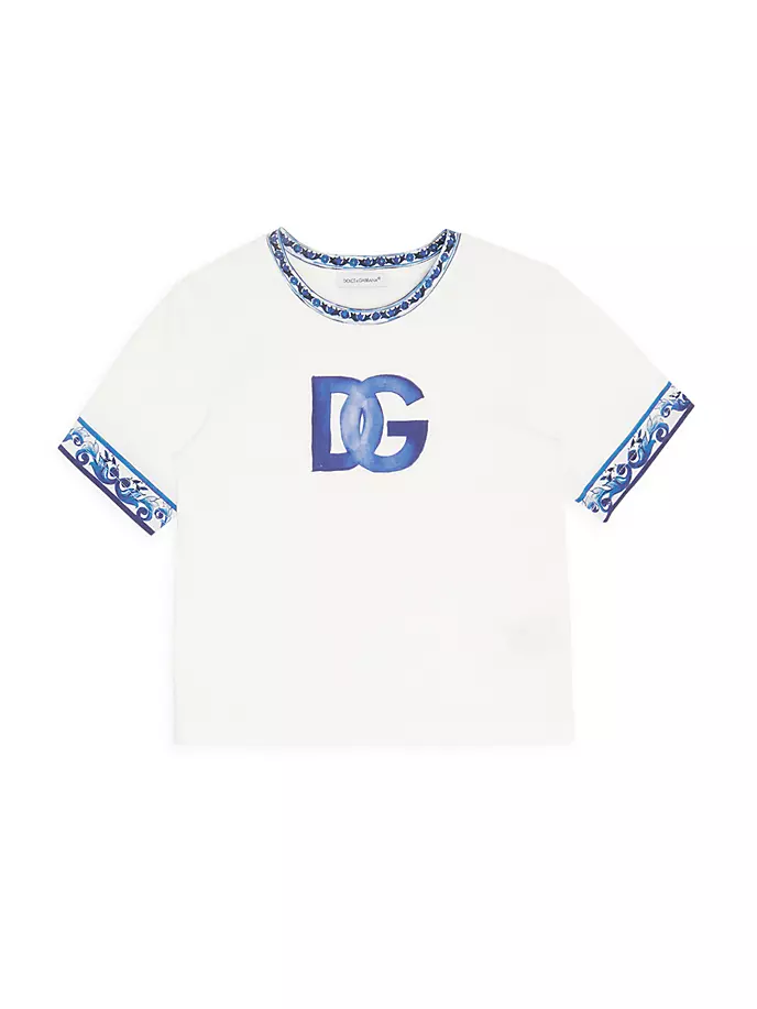 

Футболка Tris Maiolica с логотипом Little Girl's & Girl's Dolce&Gabbana, белый