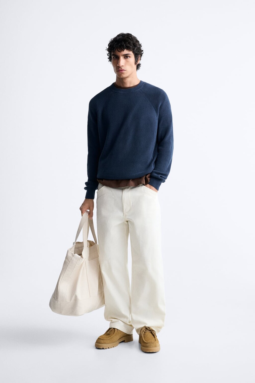 

Свитер изнаночной вязки ZARA, синий
