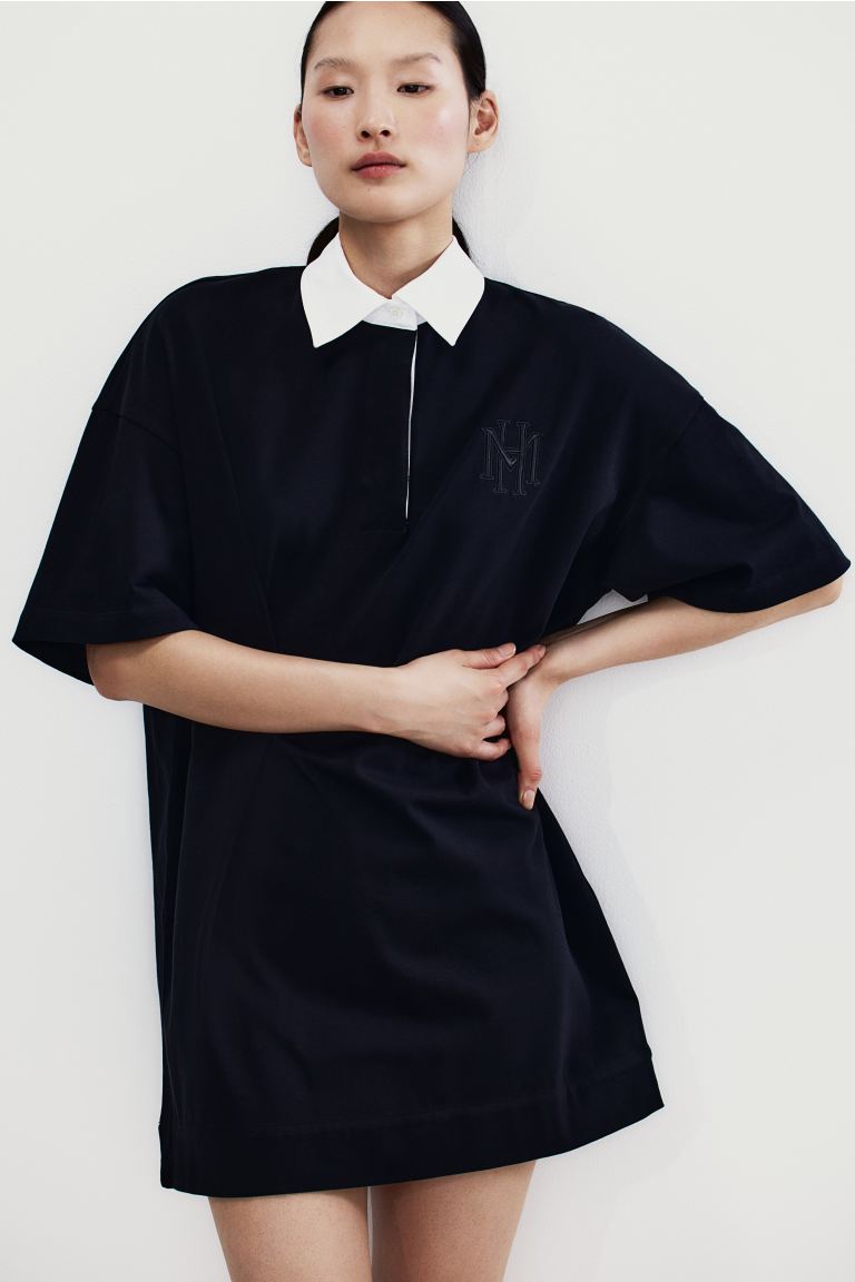 Платье из джерси с воротником H&M, черный платье поло короткое с короткими рукавами m синий
