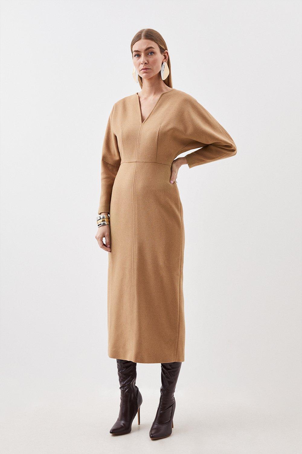 Двустороннее платье миди с закругленными рукавами на заказ из смесовой шерсти Karen Millen, бежевый