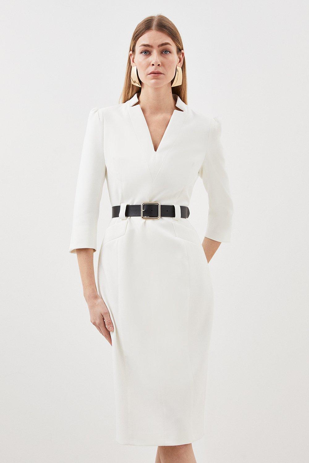 цена Компактное эластичное платье миди Forever с поясом Karen Millen, белый