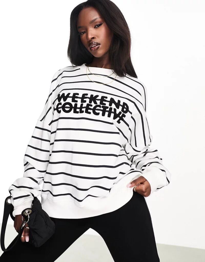 

Толстовка ASOS Weekend Collective с полосками и логотипом из синели