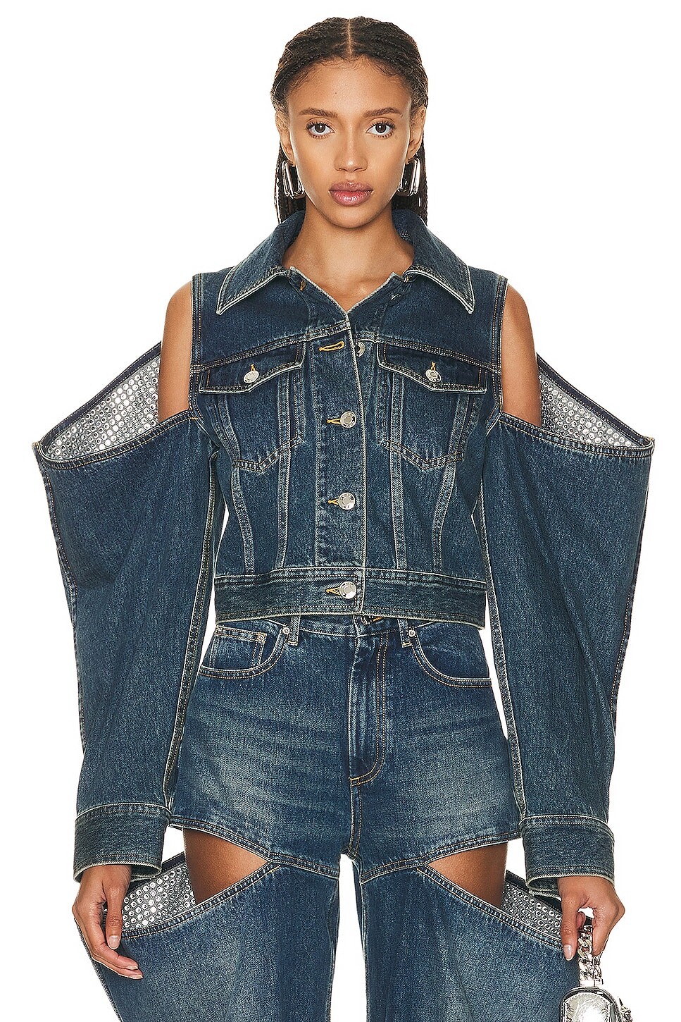 

Куртка Area Crystal Embellished Cutout Denim, цвет Vintage Indigo