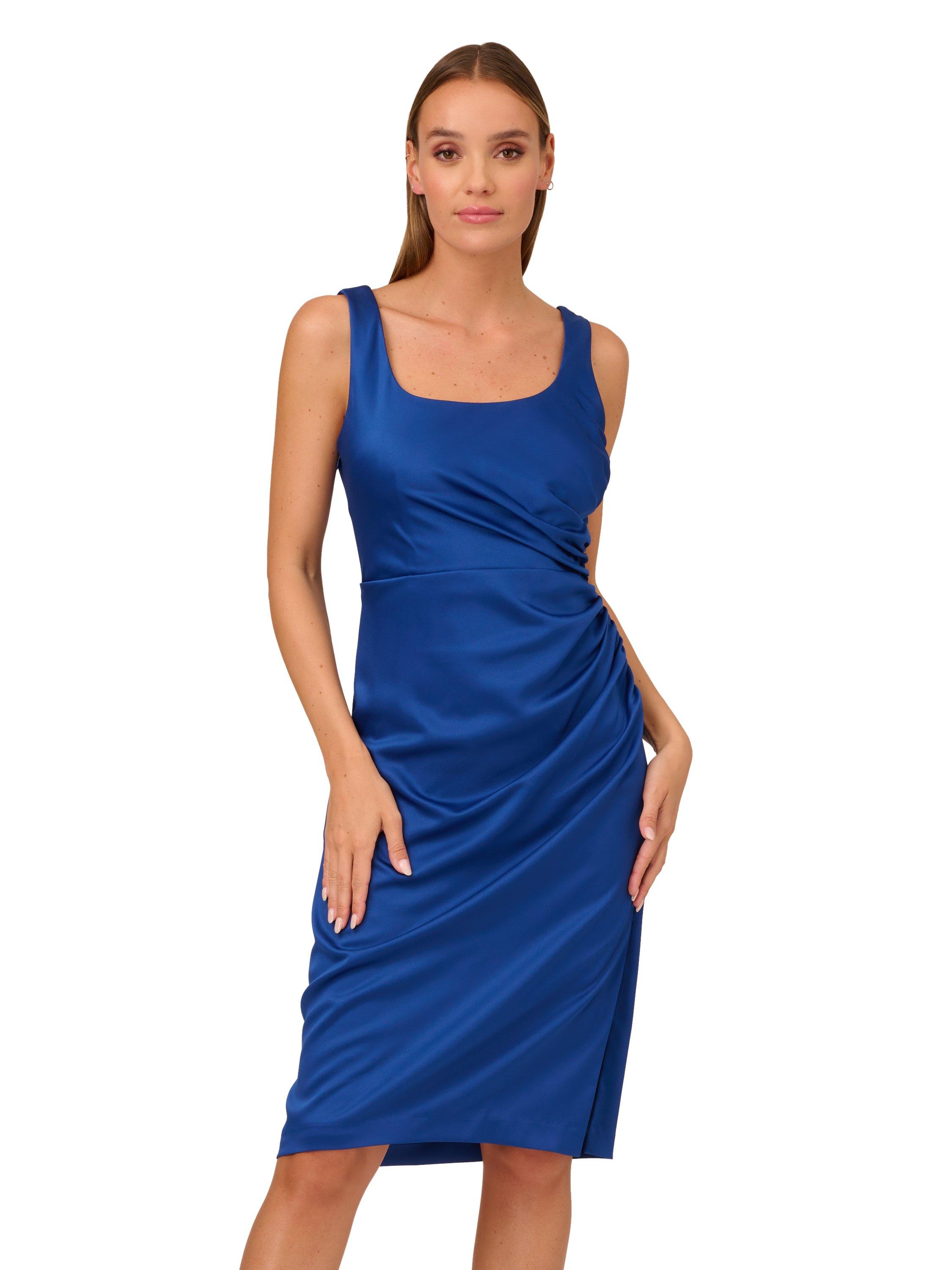 Платье из атласного крепа со сборками Adrianna Papell, синий