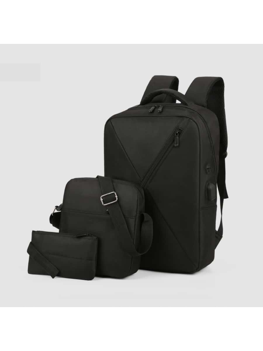 Комбинированный набор из 3 рюкзаков из ткани Оксфорд: рюкзак для отдыха и поездок на работу, черный