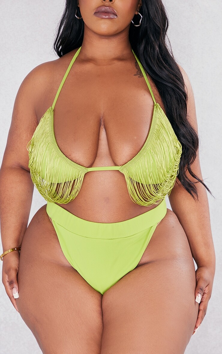 

PrettyLittleThing Оливковые плавки бикини с высоким вырезом плюс