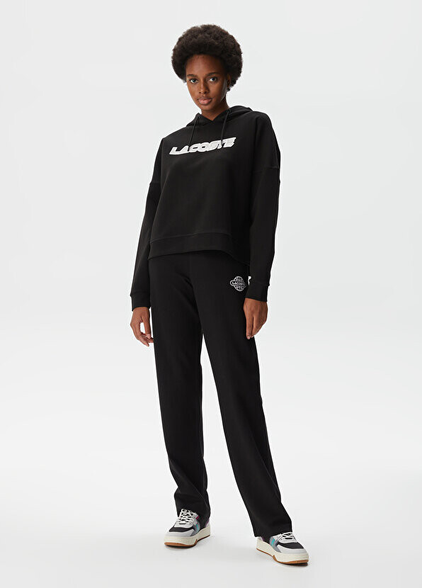 

Укороченная черная женская толстовка с капюшоном и принтом Lacoste, Черный