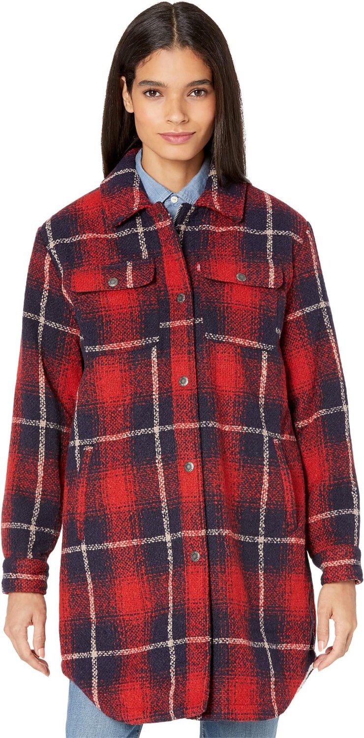

Пальто Oversized Wool Blend Shirt Jacket w/ Sherpa Lining Levi's, цвет Red/Navy Shadow Plaid