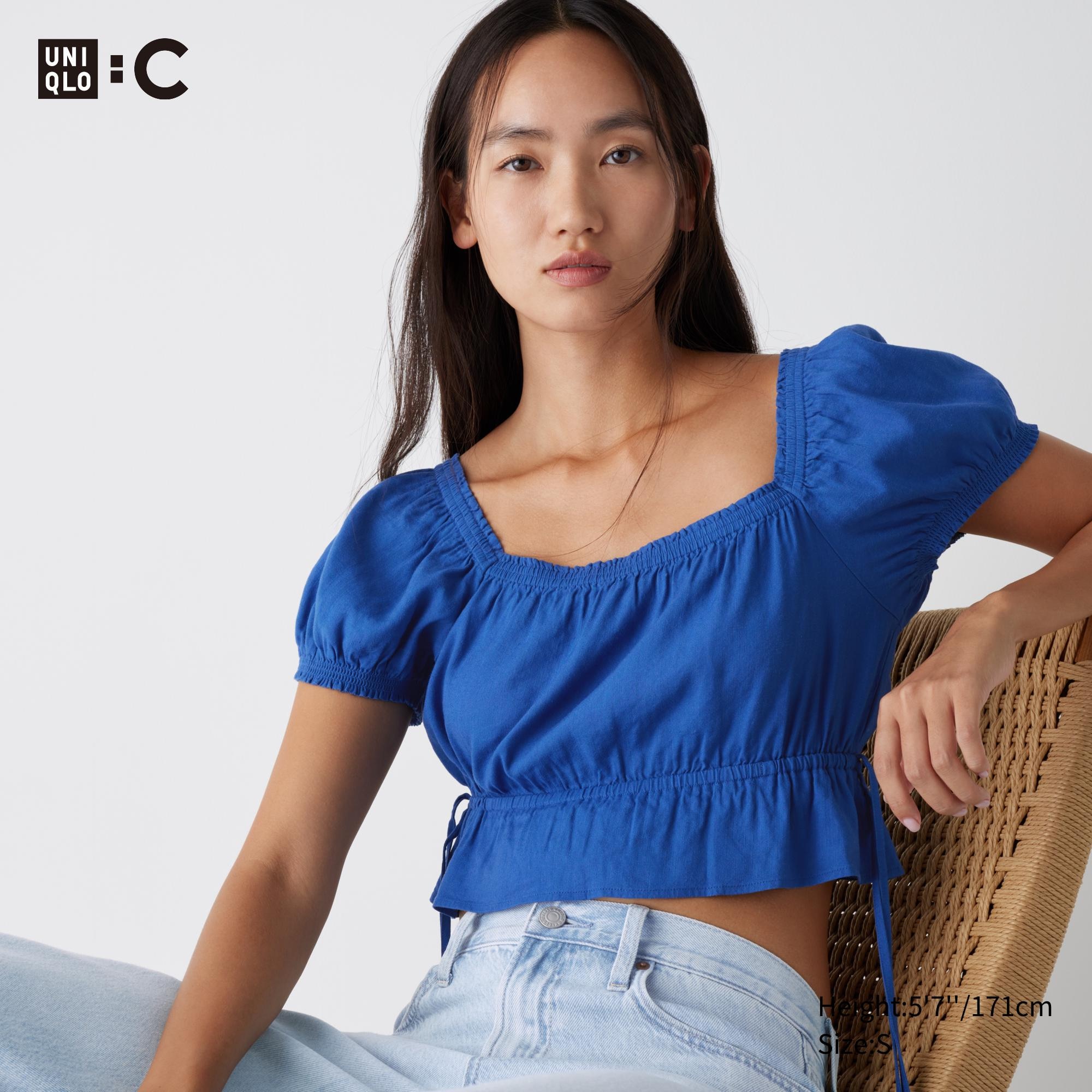 Короткая блузка UNIQLO, синий